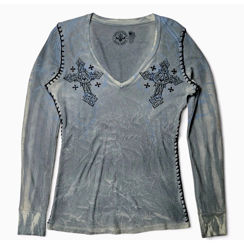 Affliction Gray Thermal Whipstitch Long Sleeve